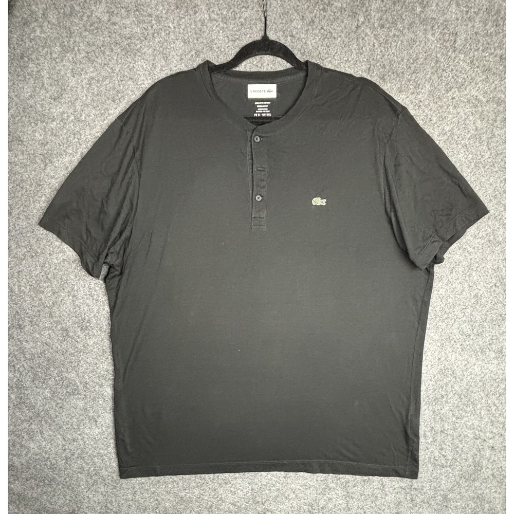 Lacoste Men's 3XL Black Pima Cotton Henley Shirt Regular Fit Crocodile Logo